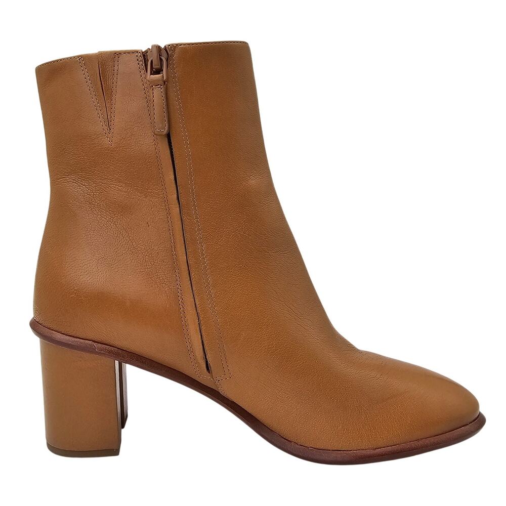 Tory Burch Brooke Brown Ankle Boots Leather  Stamped Heel Bootie Womens 10.5 M